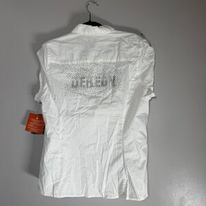 NWT Dereon Vintage Y2K White Rhinestone Logo Button-Up Top